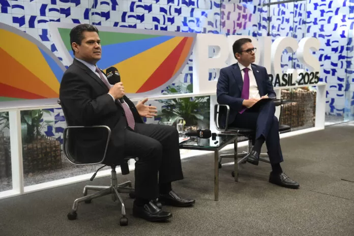 11º Fórum Parlamentar do Brics - Brasil 2025 - Entrevista Coletiva. Presidente do Senado Federal, senador Davi Alcolumbre (União-AP), e o presidente da Câmara dos Deputados, deputado Hugo Motta (Republicanos-PB), fazem declaração conjunta sobre o Brics.