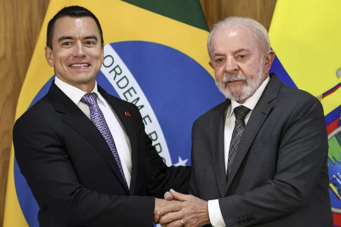 Brasília (DF), 18/08/2025 - O presidente Luiz Inácio Lula da Silva e o presidente do Equador, Daniel Noboa, durante cerimônia de assinatura de atos e declaração à imprensa, no Palácio do Planalto.
