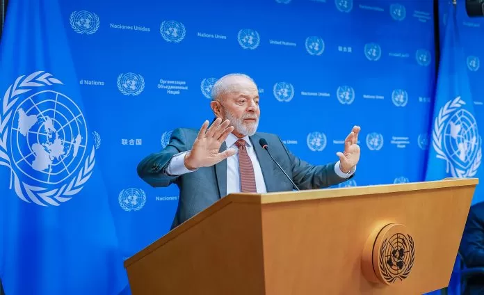 PR Lula durante entrevista coletina na ONU Nova York (NY), 25/09/2024 - Presidente da República, Luiz Inácio Lula da Silva, concede entrevista coletiva à imprensa na Sede das Nações Unidas (ONU).